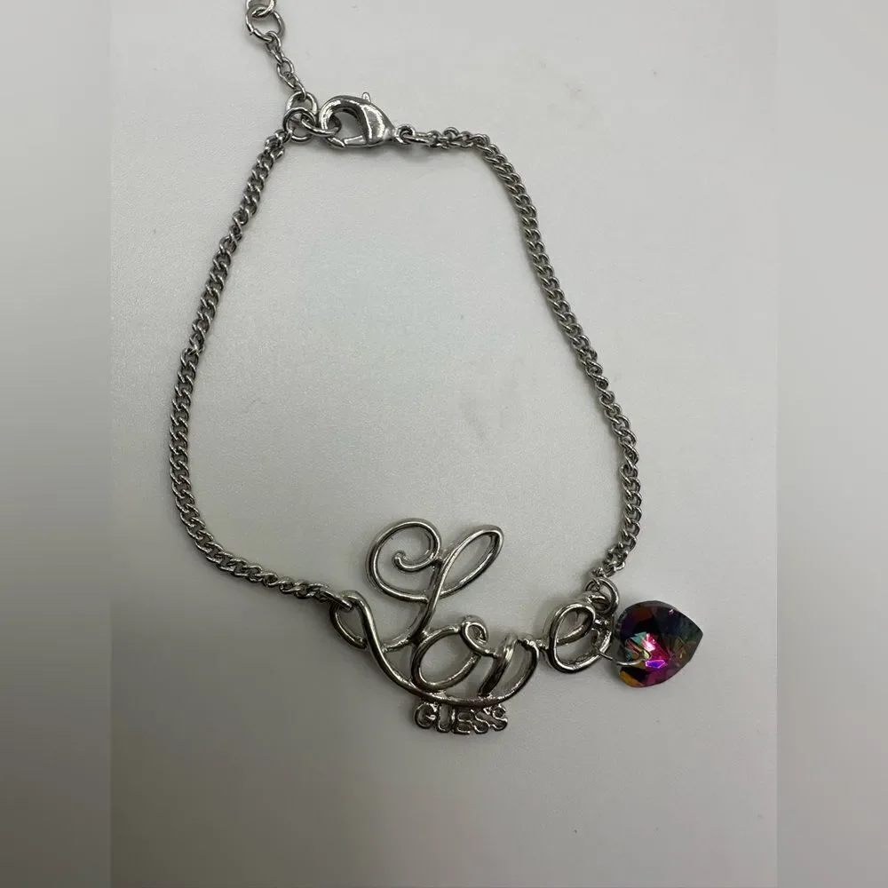 Guess Silver Love Bracelet with Iridescent Heart Charm